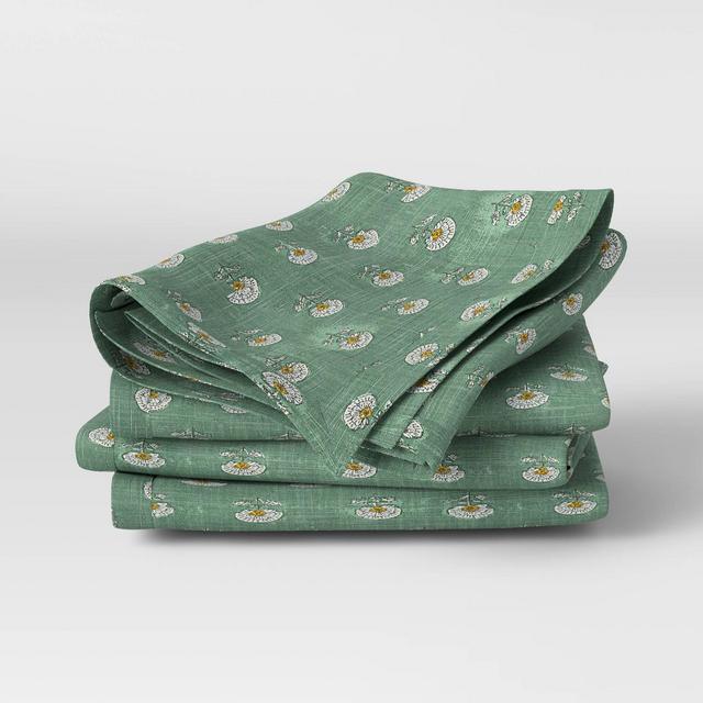 4pk Cotton Stamp Print Napkins Green - Threshold™