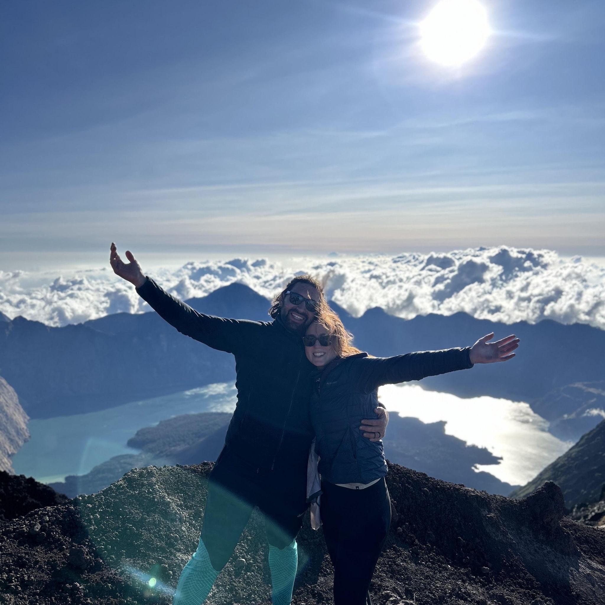 At the top of Mt Rinjani, a 3,726m volcano in Indonesia, also known as the first time Stefano learnt what Anne means when she asks "do you want to go for a hike?"