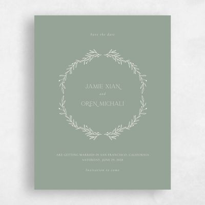 Sage, Green Wedding Save the Date - Kently Portrait