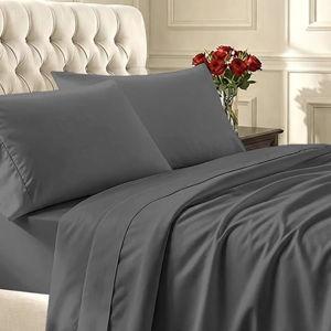 California Design Den 6-Pc King Size Sheet Set with 4 Pillowcases - Soft 400 Thread Count 100% Cotton Sheets, Sateen Weave, Deep Pocket Bedsheets Set - Grey