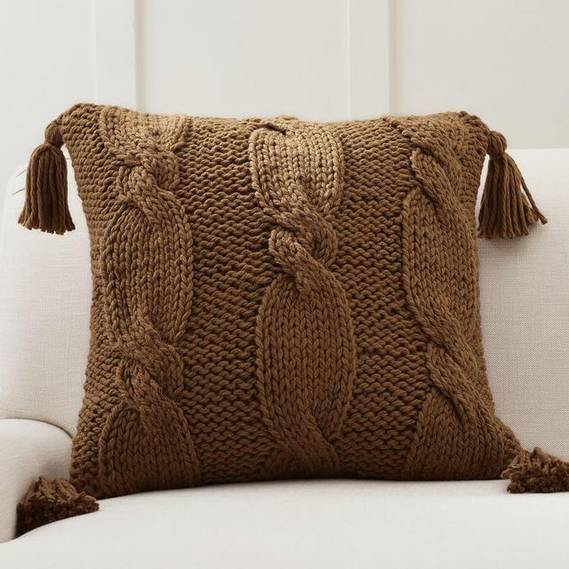 Bluma Handknit Pillow Cover, 22 x 22", Tobacco