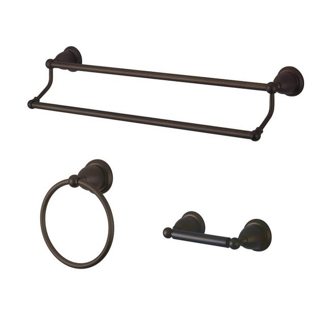 3pc Traditional Solid Brass Oil Rubbed Bronze Double Towel Bar Bath Accessory Set - Kingston Brass