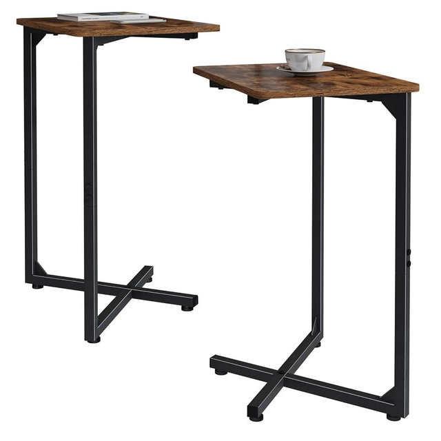 NEFROM C-Shaped End Tables, Sofa TV Trays Set of 2, Small Couch Side Table for Living Room, Bedroom, Bedside ET-X-BRW2