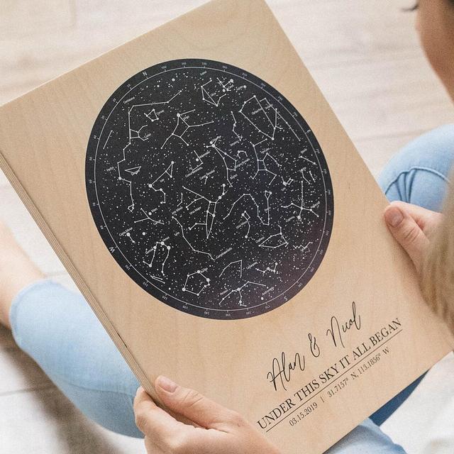 Star Map On Wood - Personalized Constellation Map - Custom Night Sky, Stars On Wedding, Celestial Map Art, Stars Chart Anniversary Gift