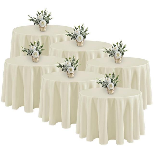 Fitable 6 Pack Ivory Round Tablecloths - 120 Inches in Diameter - Stain Resistant and Washable Table Clothes, Polyester Fabric Table Covers for Wedding, Party, Banquet, Formal Events