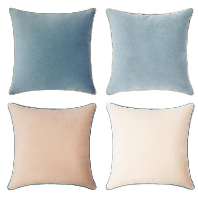 MONDAY MOOSE Decorative Throw Pillow Covers Cushion Cases, Set of 4 Soft Velvet Modern Double-Sided Designs, Mix and Match for Home Decor, Pillow Inserts Not Included (18x18 inch, Beige/Light Blue)