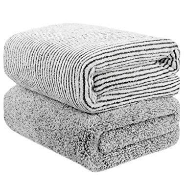 55" x 29" Oversized Bath Towels Bamboo, Microfiber Shower Towel for Body, Towel Sets for Bathroom Clearance, Super Absorbent & Quick-Dry Towel Washcloths for Gym Home Hotel Office Travel (2 Pack)