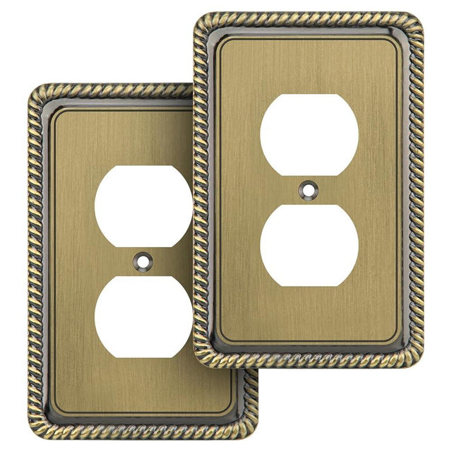 Henne Bery Rope Edge Decorative Wall Plate Switch Plate Outlet Cover (Single Duplex, 2 Pack, Antique Brass)