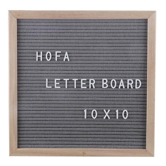 Jango Gray Felt Letter Boards 10&quot;x10&quot;-Changeable Letter Boards Solid Oak Wooden Frame with Mounting Hook and Canvas Bag as Well as 290 Letters