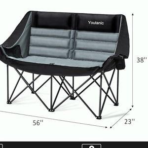 Oversized Camping Chair, Double Folding Loveseat Camping Couch with Pocket, Cup Holder and Carry Bag, Heavy Duty Portable Camping Chairs for Adults, Fishing, Sports, Trip, up to 660lbs, Black