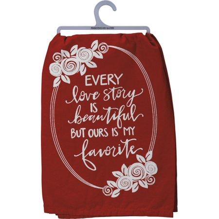 Every Love Story is Beautiful Red and White Kitchen Dish Towel 28 Inches