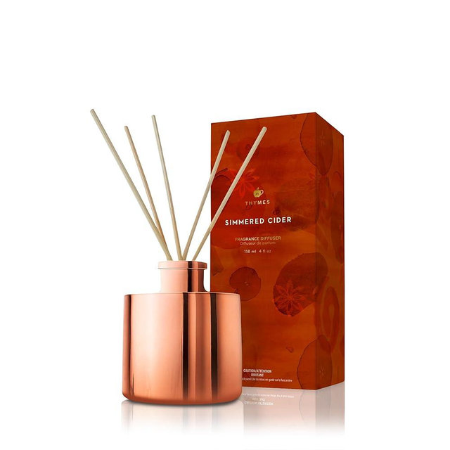 Thymes Petite Oil Reed Diffuser Set – Includes Reed Diffuser Sticks, Fragrance Oil, & Glass Bottle – Luxury Home Decor – Fall Decor – Fall Scents – Rose Gold (Simmered Cider, 4 fl oz)