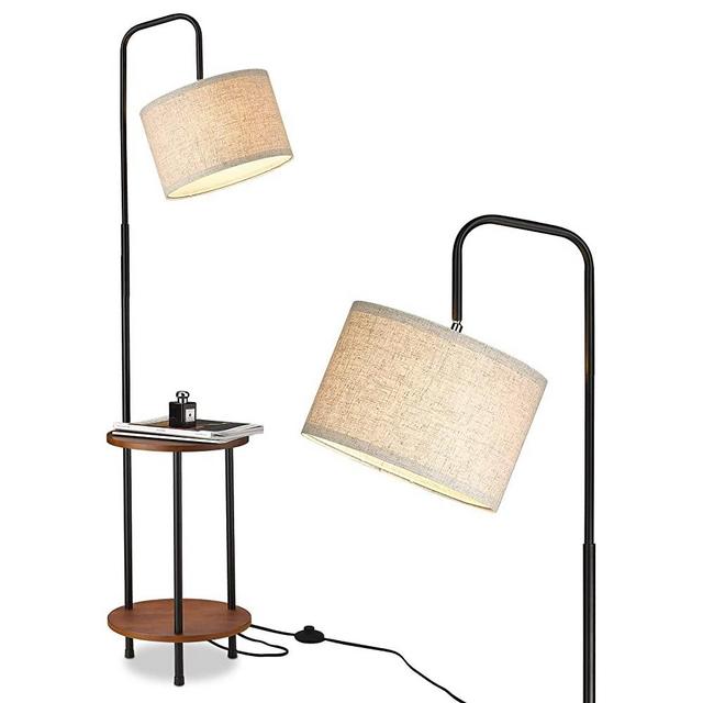 ELYONA Modern Floor Lamp with End Table, Adjustable Bedside Nightstand Lamp with Solid Wood Storage Shelves, Eye-Caring Reading Standing Light for Bedroom, Living Room, Office - Walnut