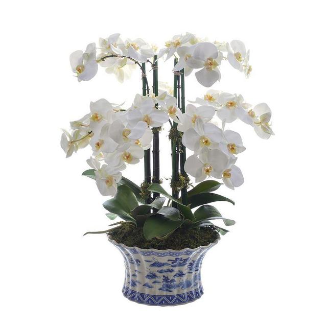 Faux White Orchid Phalaenopsis in Pot