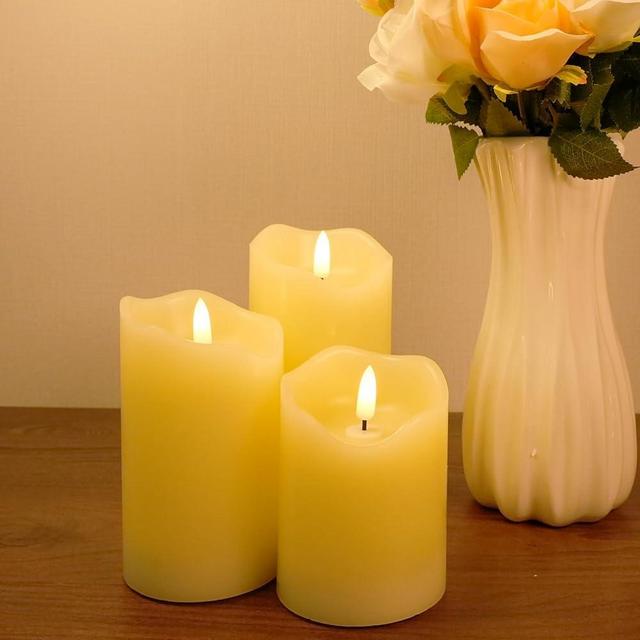 Homwamee Flameless Candles with Remote - Realistic 3D Flickering LED Candles, Timer & 3 Sizes (4”/5”/6”), Battery Operated Safe Real Wax Candles for Home/Wedding/Party Decor, Set of 3