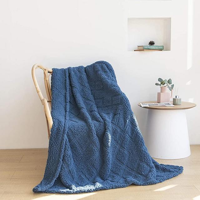 Sherpa Fleece Throw Blanket and Throws,Super Soft Blanket Warm Blanket, Comfy Blanket for Bed Couch Sofa, Cozy Bedding Blanket Lightweight Bed Blankets Washable Plush Bed Throws. 51"x63" (Dark Blue)