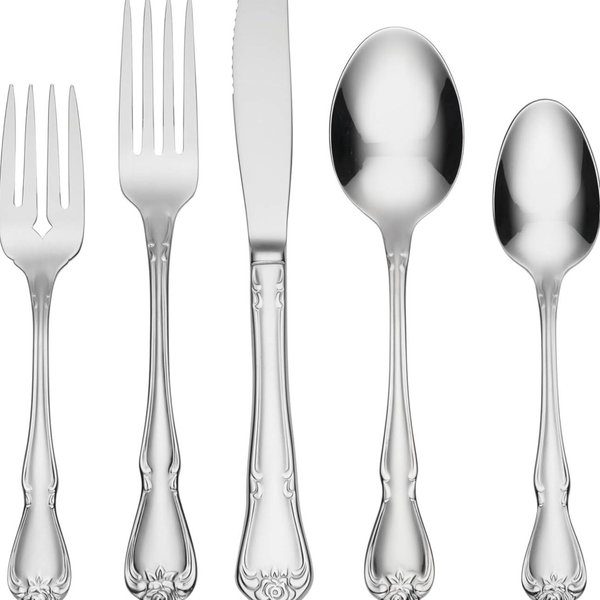Oneida True Rose 45 Piece Everyday Flatware, Service for 8, 18/0 Stainless Steel, Silverware Set, Silver