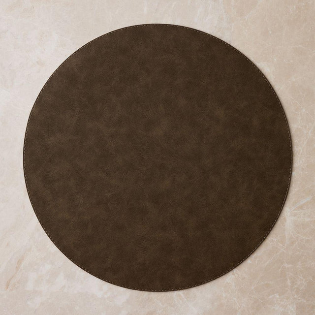 Easy-Care Round Leather Placemat, Brown, Set of 4