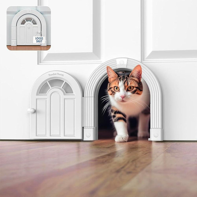 Purrfect Portal Meow Manor® Cat Door Interior Door - No-Flap, Fits Cats Up to 20 lbs, Easy DIY Setup, No Training Needed, White