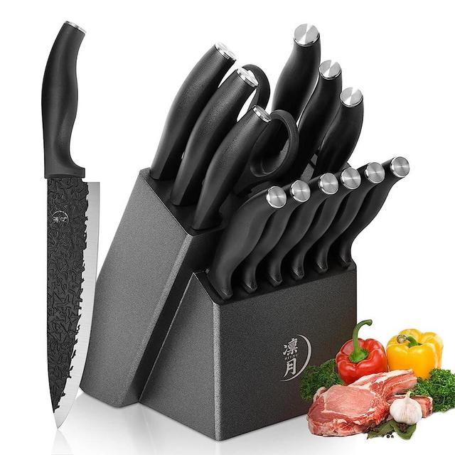 RITSU Knife Set, 14 Piece Kitchen Knife Set with Block, Chef Knife with Built-in Sharpener, German Stainless Steel Knife Sets Steak Knives Bread Knife Cooking Knives Sets