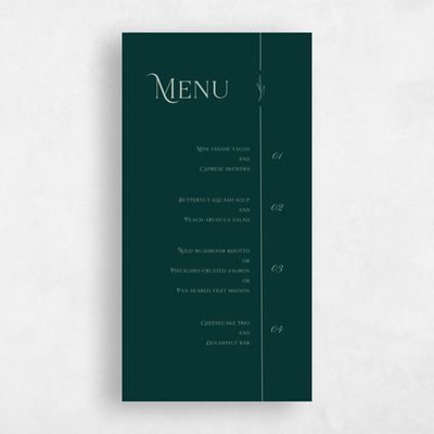 Dark Emerald, Green Wedding Menu - Hartington