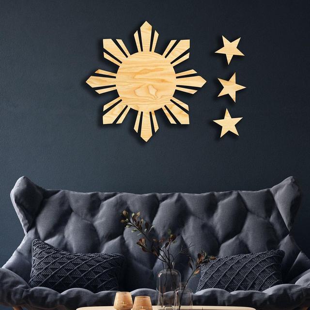 Philippine Sun and Stars wall decor from wood, Hanging Sign, Wooden Wall Art, Flag of the Philippines, National Symbol, Filipino