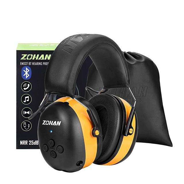 ZOHAN EM037 Bluetooth Hearing Protection, NRR 25dB Noise Reduction Ear Protection with 1500mAh Rechargeable Battery, Headphones with 40H playtime for Mowing, Snowblowing, Construction, Workshops