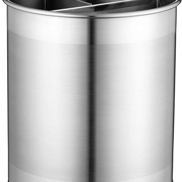 Extra Large Stainless Steel Kitchen Utensil Holder - 360° Rotating Utensil Caddy - Weighted Base for Stability - Utensil Crock With Removable Divider for Easy Cleaning - Countertop Utensil Organizer.