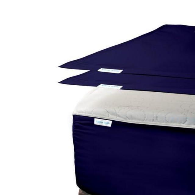 Zip On Fitted Sheet - includes 1 Fitted Base + 2 Zip Sheet - Easy to Change, Won’t Pop Off Twin Sheet - Soft 600 TC Cotton Fitted Sheet- 15” Deep Pocket Queen Size- Navy Blue