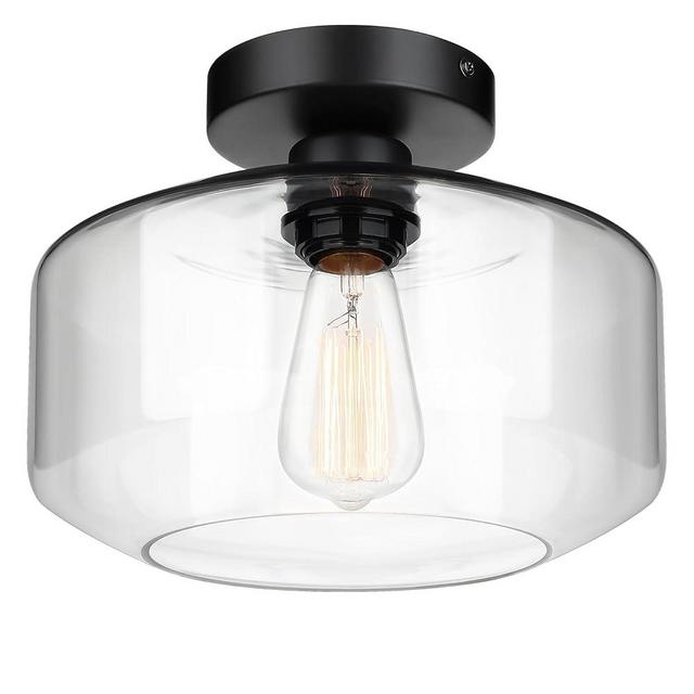 MAXvolador Industrial Semi Flush Mount Ceiling Light Extra Large, Clear Glass Pendant Lamp Shade, Lighting for Hallway, Vintage Hanging Light Fixtures