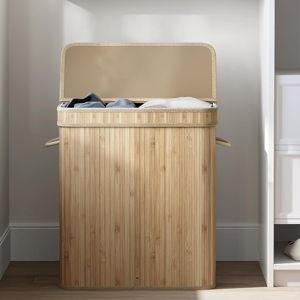 Laundry Hamper with Lid, Bamboo Laundry Basket, Removable Machine Washable Laundry Basket, with Handles, 26.4-Gallons, for Laundry Room, Bedroom, Bathroom, Natural Beige ULCB063N01