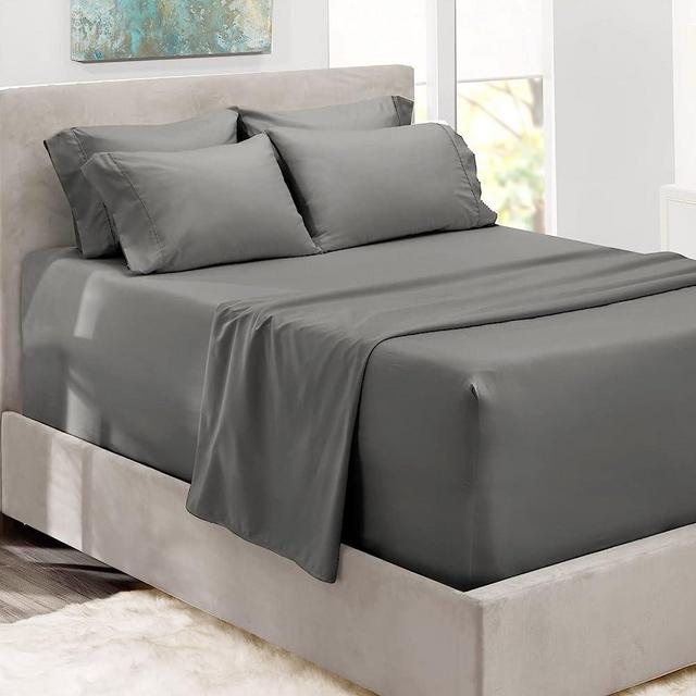 Hearth & Harbor Extra Deep Pocket Sheets - Fits Mattress 18-24 Inches Deep - Extra Deep Pocket King Size Sheets Sets - 6 Piece King Size Sheets - King Sheets Deep Pocket - Gray Sheets