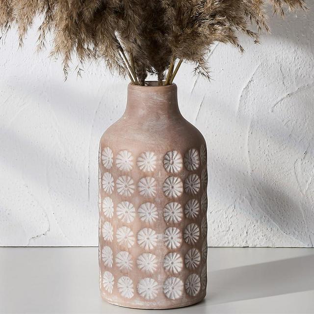 LUKA Ceramic Rustic Farmhouse Vase,10 inch Terracotta Vase,Pottery Decorative Flower Vase for Home Decor, Table, Living Room Decoration, Shelf Decor,Housewarming