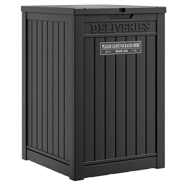 GULAIMOAO Package Delivery Box for Outside, Storage Box with Lockable Secure, Outdoor Resin Package Drop Container Waterproof for Backyard, Garden, Patio & Lawn, Black