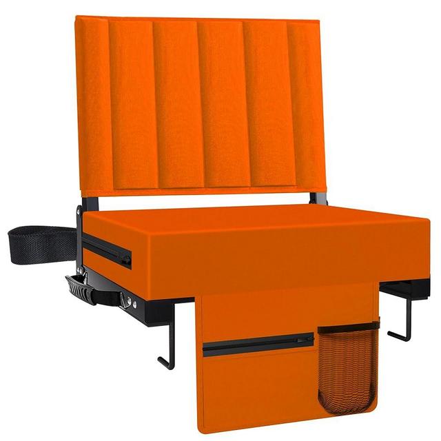 Aliphon Stadium Seat for Bleachers with Back Support and Cushion, Bleacher Seats with Shoulder Strap and Cup Holder, Padded Portable Folding Comfort Stadium Chair, for Sports Events, Orange (1pcs)