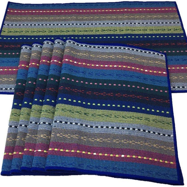 WAZAIGUR Hand Woven with 100% Cotton Placemats Colorful Placemats Braided Ribbed Durable Heat-Insulation Table Mats Set of 6,Blue