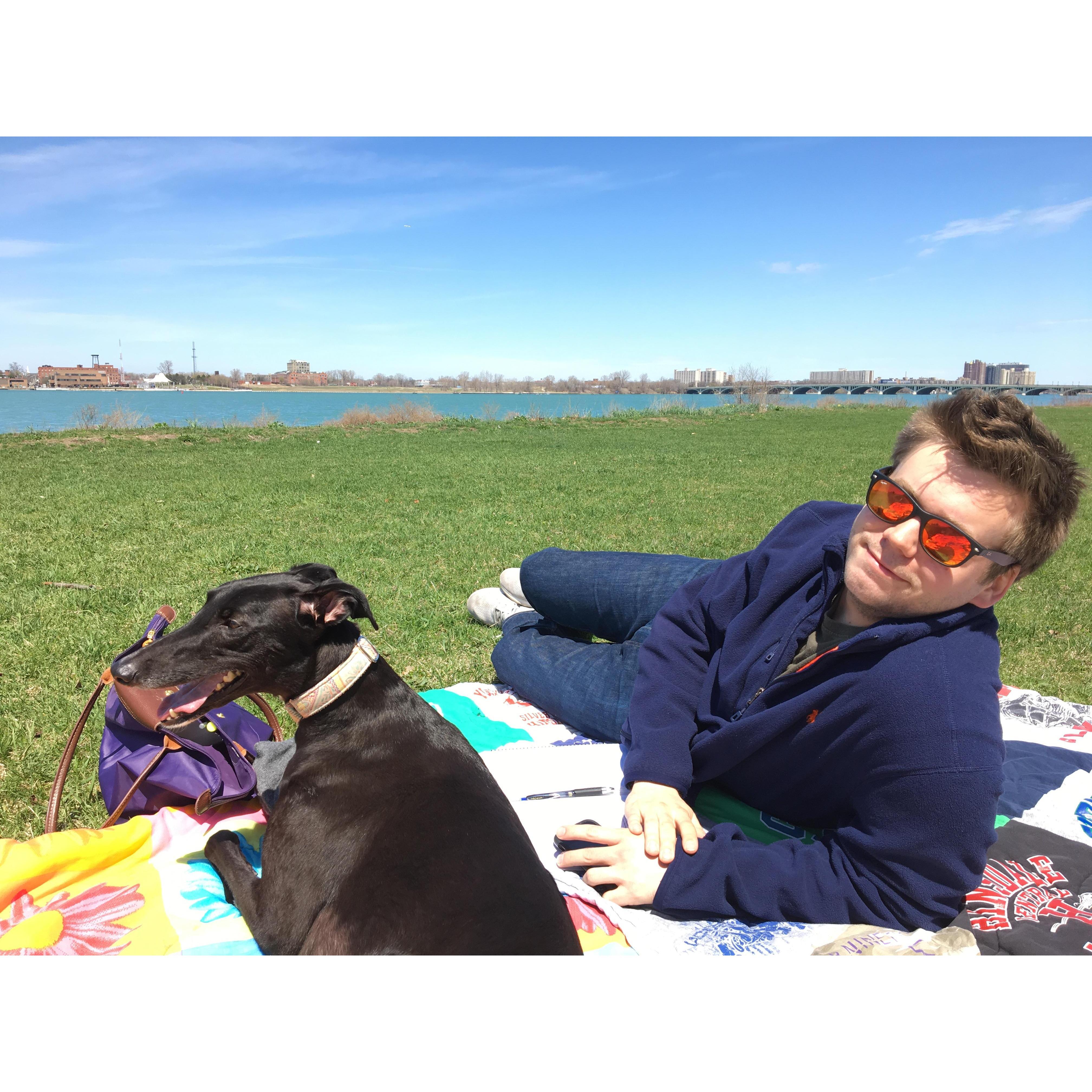 April 2019 - Belle Isle, Detroit. Relaxing with Daisy.