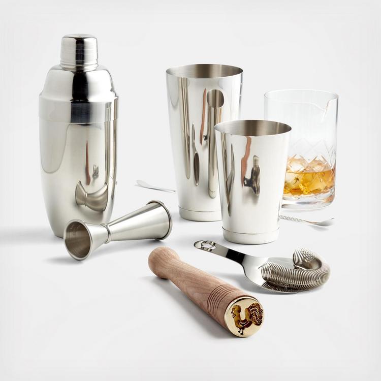 Viski Travel Bartender Kit 6pc Set  Drink Mixers for Cocktails Gift  Essentials: Classic Cobbler Shaker, Hawthorne Strainer, Bottle Opener,  Jigger, Barspoon, Muddler & Canvas Carry Bag