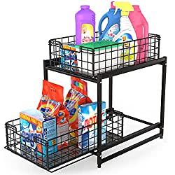 FavoThings Under Sink Cabinet Organizer 2-Tier Stackable Storage Shelf with Sliding Baskets Drawers for Kitchen, Bathroom, Office, Black