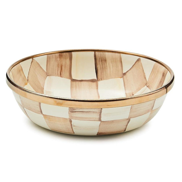 MACKENZIE-CHILDS Enamel Relish Dish, Small Serving Bowl for Entertaining, Brown-and-White Mocha Check