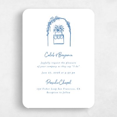 Blue Rounded Wedding Invitation - Oia Arch