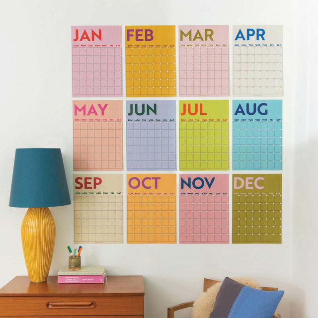 Large Monthly Wall Planner A3 Colourful | XL Wall Planner | Individual Pages | Perpetual | Undated Wall Planner | Week Starts Sunday