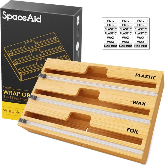 WrapNeat 3 in 1 Wrap Organizer with Cutter and Labels,for 12" Roll -SpaceAid