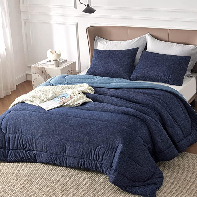 Bedsure King Comforter Set - Cooling and Warm Bed Set, Navy Blue Reversible All Season Cooling Comforter, 3 Pieces, 1 King Size Comforter (102"x90") and 2 Pillow Cases (20"x36")