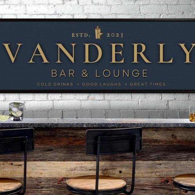 Modern Bar Sign For Home Bar And Lounge Sign Basement Bar Signs Pub Wall Decor Gold And Navy Last Name Wall Art Speakeasy Home Decor