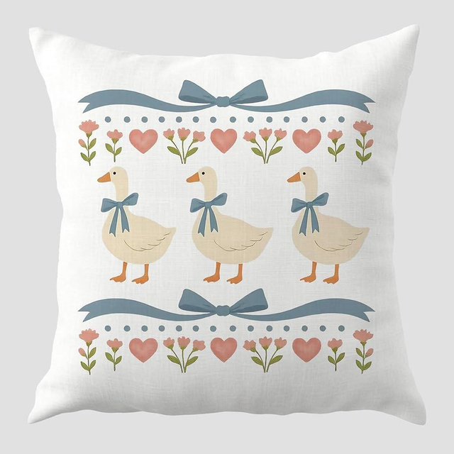 JMICPTUB Coquette Blue Bow Floral Goose Pillow Covers 18x18, Goose Lover Gifts, Preppy Bow Cute Geese Decorative Throw Pillow Covers for Couch Sofa Girls Bedroom Nursery Playroom Home