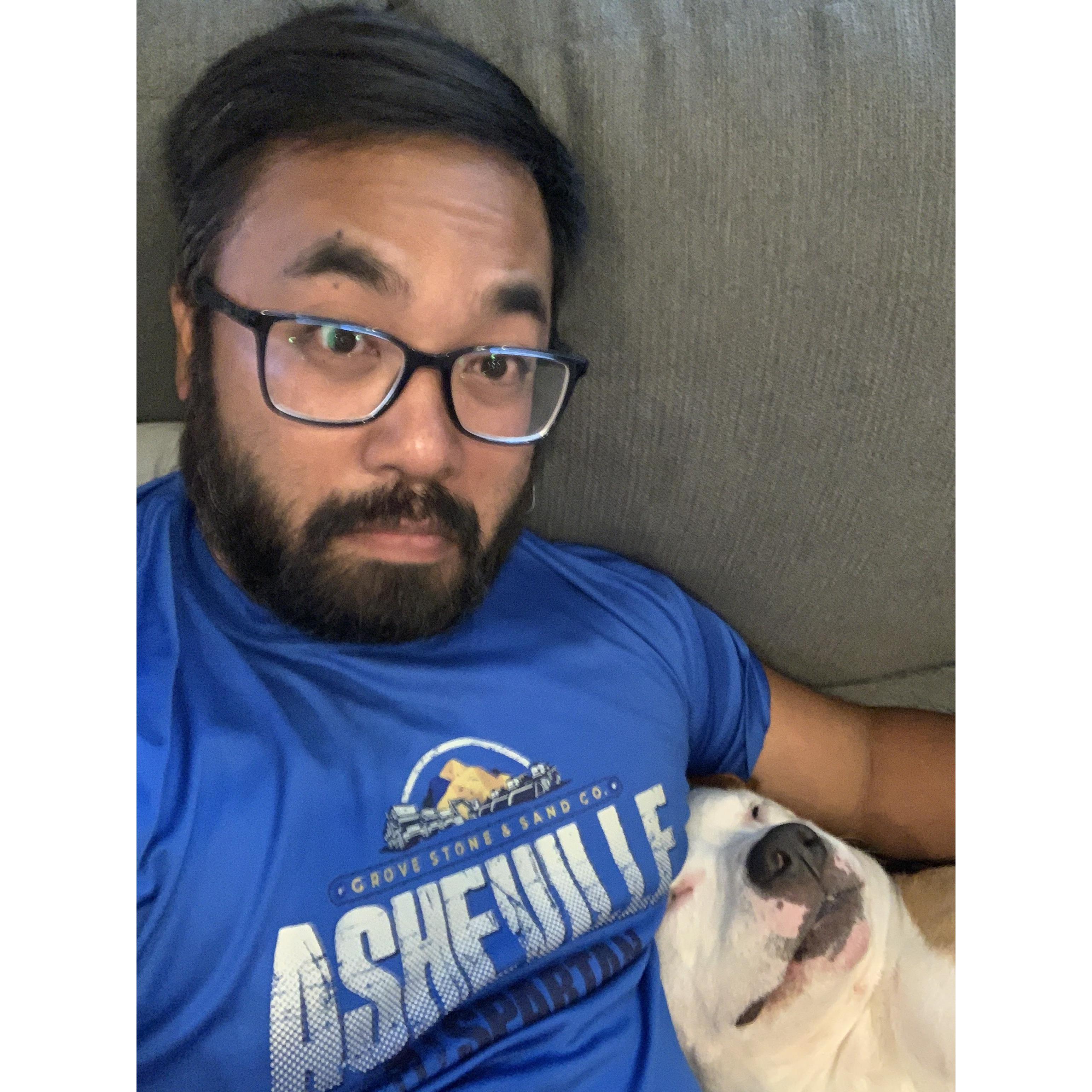 Vinny snuggling up with me!