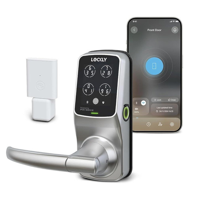 Lockly Secure Pro Smart Lock Wi-Fi, Keyless Entry Digital Keypad Door Lock, 3D Biometric Fingerprint Sensor Front Door with Handle, Voice Control & Auto Lock - Latch Edition
