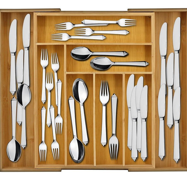 Emeril Lagasse Expandable Bamboo Drawer Organizer – Adjustable 6-8 Compartments, Kitchen Drawer Organizer for Utensils, Silverware & More – Durable Bamboo, 12.9” to 19.7” Expandable Design