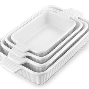 MALACASA Casserole Dishes for Oven, Porcelain Baking Dishes, Ceramic Bakeware Sets of 4, Rectangular Lasagna Pans Deep with Handles for Baking Cake Kitchen, White (9.4"/11.1"/12.2"/14.7"), Series